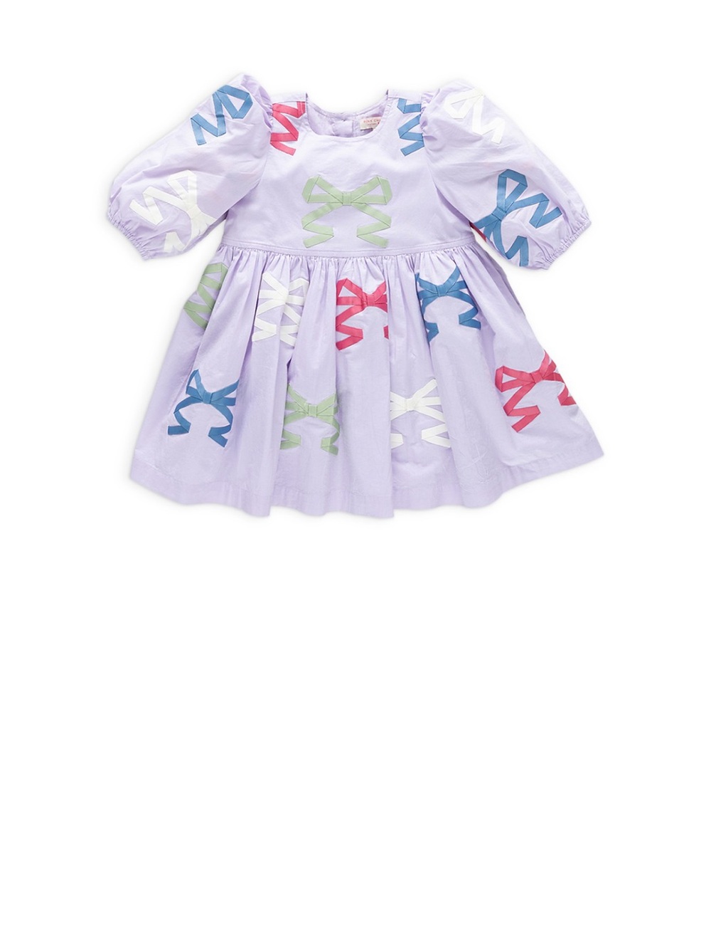 Pink Chicken Lavender Puff-Sleeve Bow-Print Dress